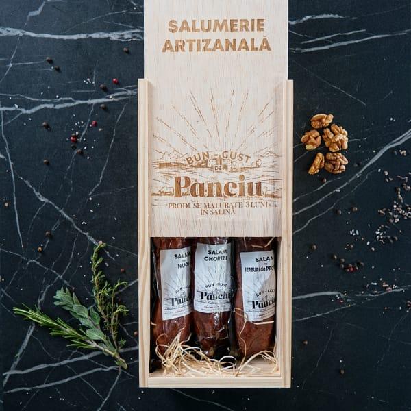 Cutie cadou cu salam cu ierburi de Provence + salam Chorizo + salam cu nuci 2